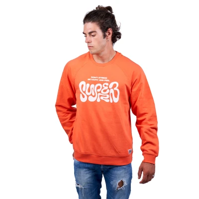 Image of Superb Mens Sudadera Don&#039;t Stress Sweatshirt Orange Cotton Size Small