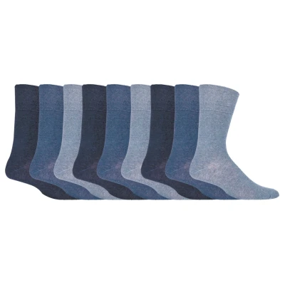 Image of Gentle Grip 9 Pairs Mens Non Elastic Cotton Socks Soft Loose Top Diabetic Friendly (6 11, Blue)
