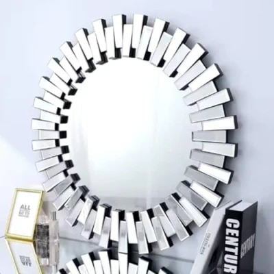 Image of DEENZ 60Cm Wall Mirror Furniture Glass 3D Sunburst Round Full Silver Decorative Style Living Room Bathroom