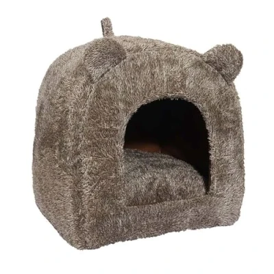 Image of Rosewood Brown Teddy Bear Cat Bed