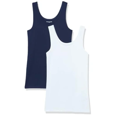 Image of Amazon Essentials Women&#039;s Slim fit Tank, Pack of 2, Navy/White, S