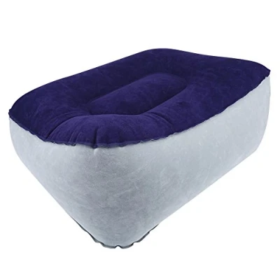 Image of Foot Rest Pillow, Inflatable Flocking Travel Soft Pillow Flights Relax Cushion with Air Pump(Gray + Blue)
