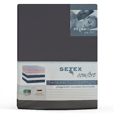 Image of SETEX Flannelette Bed Sheet with Elastic Band Cuddly Soft Fitted Made of 100% Cotton All Round 140 x 200 cm White