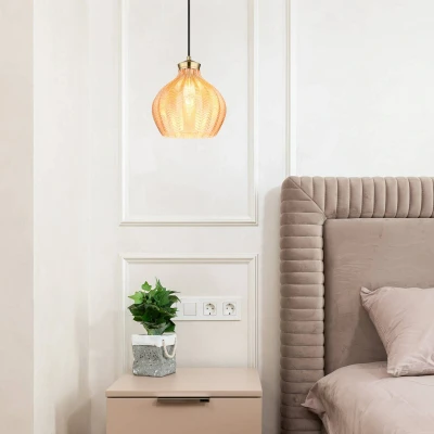 Image of Globo Jessica hanging light, Ø 22 cm, amber coloured glass