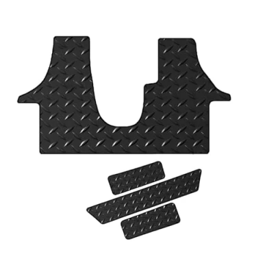 Image of Lusso Floor Carpet Mats for Car Tailored/Compatible VAN + SIDE STEP to fit VW Transporter T5 T6 2003 Heavy Duty 3mm Rubber 1 Piece Set (Black Edging)