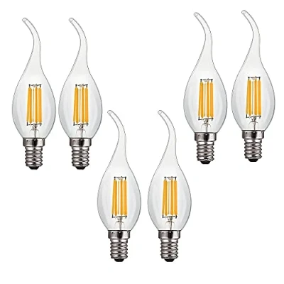 Image of ZYUJIA 6W E14 Dimmable LED Candle Bulb(Equivalent to 60W) 6 Packs C35 Filament Light Bulb 600LM 2700K Warm White Vintage Energy Saving Candelabra Lamp