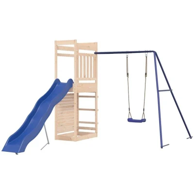 Image of vidaXL Solid Pine Wood Outdoor Playset with Swing, Slide and Sandpit Children&#039;s Playhouse for Garden Backyard, 3 8 Years