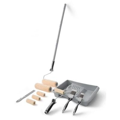 Image of ROLLINGDOG Paint Roller Set and Tray with Extension Pole,Paint Brush,Microfiber Cover,15 PC Tool Kit for Painting Walls Ceilings