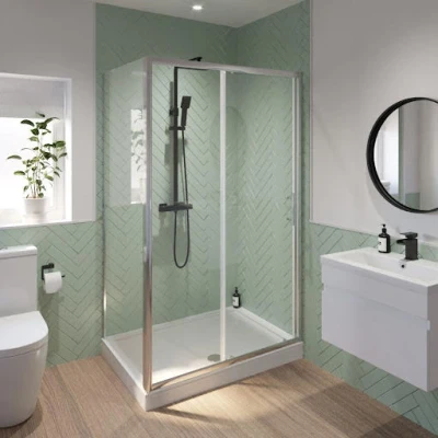 Image of Luxura Sliding Shower Enclosure 1200 x 700mm with Raised Tray 6mm