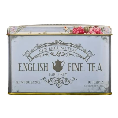 Image of New English Teas Vintage Floral Tea Tin with 40 Earl Grey Teabags
