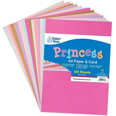 Image of Baker Ross FE271 Princess A4 Paper &amp; Card Pack of 120, Coloured Art Supplies for Kids Craft Making Activities,
