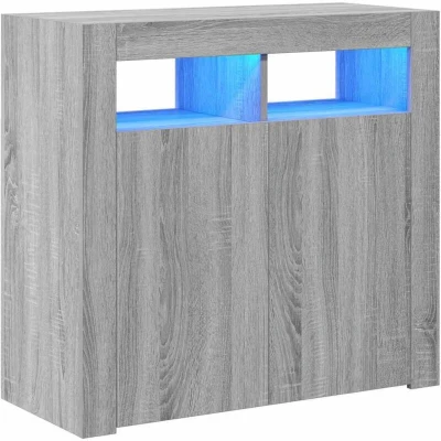Image of vidaXL Minimalist Sideboard with RGB LED Lights, Grey Sonoma, Engineered Wood, Ample Storage Space, 80x35x75 cm for Living Room and Bedroom