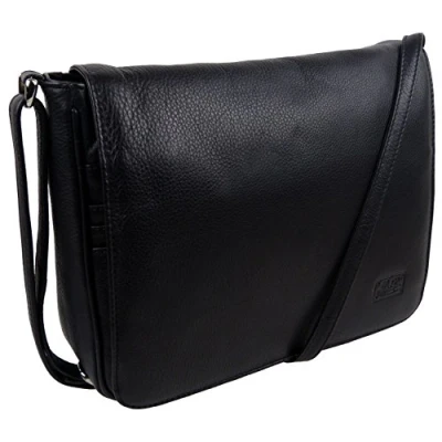 Image of Marc Chantal Ladies LEATHER Classic Cross Body HANDBAG Bag Black Flap Over