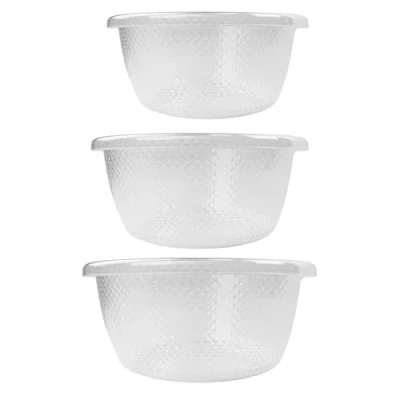 Image of JVL Plastic Sapphire Round Salad Serving Mixing Bowls, Set of 3, 3L, 6L, 9.5L
