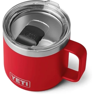 Image of YETI Rambler Mug, Vacuum Insulated Stainless Steel Stackable Mug with Magslider Lid, Rescue Red, 14 oz (414 ml)