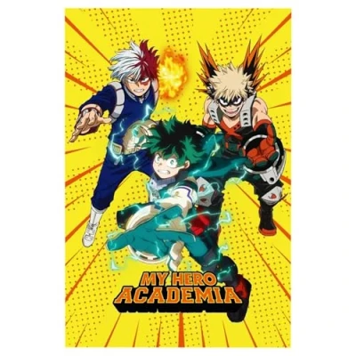 Image of Halantex My Hero Academia Fleece Blanket 100 x 150 cm Soft Polyester Throw Featuring Deku, Bakugo &amp; Todoroki Cozy, for MHA Fans, Machine Washable