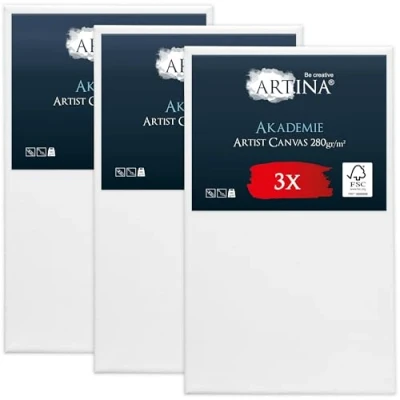 Image of Artina 3pcs Paint Canvas Set 60x100 cm FSC® for Painting 100% Cotton Stretcher Frame 280 g/m² Blank Canvases Art Acrylic, Watercolour &amp; Oil Large Akademie