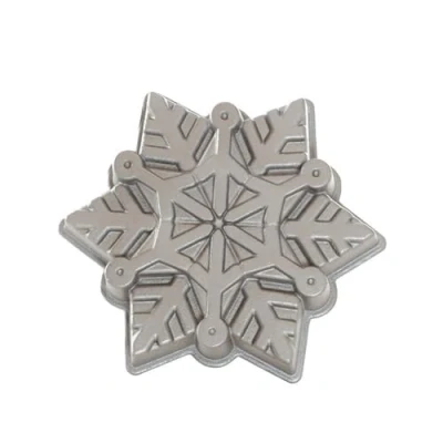 Image of Nordic Ware Snowflake Cake Pan, Christmas Themed Mould Tray, Cast Aluminium Tin, Pan for Cake, Made in The USA Colour: Silver