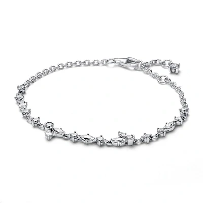 Image of Pandora Timeless Herbarium cluster sterling silver chain bracelet with clear cubic zirconia, 20