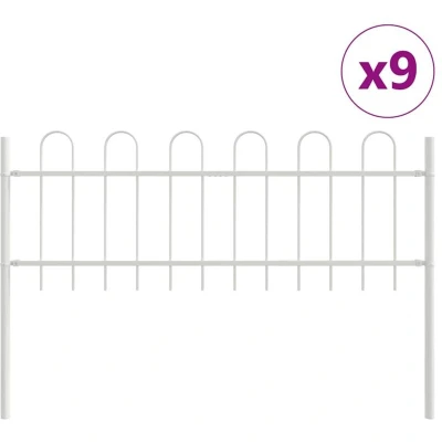 Image of vidaXL Garden Fence with Hoop Top White, 15.3 x 0.6 m, Steel