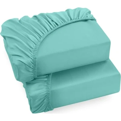 Image of Utopia Bedding Fitted Sheet 160 x 200 cm (2 Pack), Spa Blue Deep Pocket 14 inch (35 cm) Easy Care Soft Brushed Microfibre Fabric Shrinkage and Fade Resistant Bottom