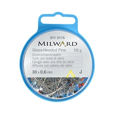 Image of MILWARD Straight Sewing Pins, Glass Headed, Steel, Silver/Assorted, 30mm, 10g