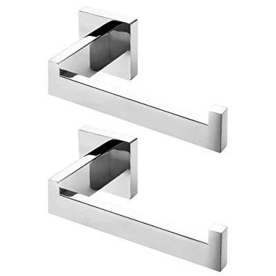 Image of HITSLAM Chrome Toilet Roll Holder Wall Mounted Premium 304 Stainless Steel Paper for Bathroom Rustproof Square 2 Pack