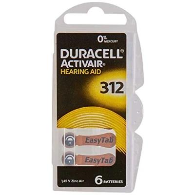 Image of Duracell EasyTab/Activair Type 312 Hearing Aid Batteries Zinc Air P312 PR41 ZL3 Pack of 60