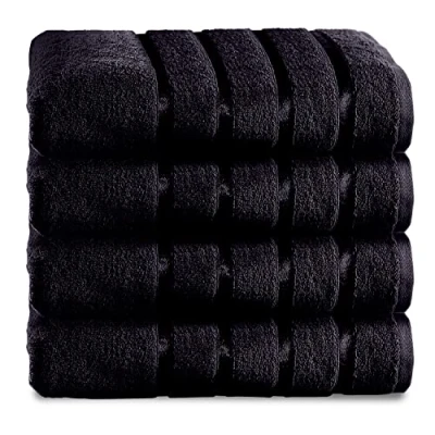 Image of GC GAVENO CAVAILIA Fade Resistant Luxury, Extra Absorbent 100% Ringspun Egyptian Cotton 500 GSM Bathroom Set, Black, 4PK Hand Towel
