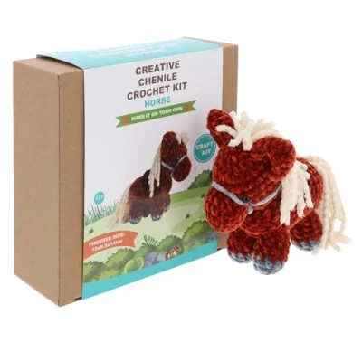 Image of Shudehill Giftware Chenille Creative Crochet Kits Bear, Bunny, Horse, Duck, Dog, Fairy &amp; More Perfect for Learning or Experienced Crocheters (Horse)