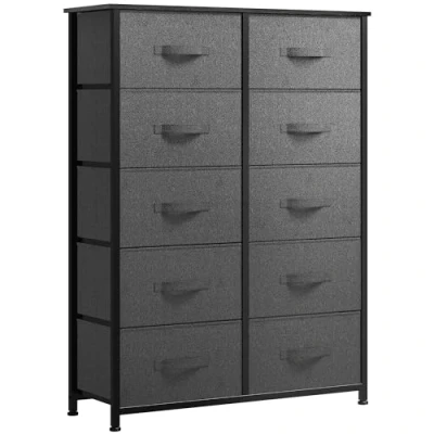 Image of YITAHOME Chest of Drawers with 10 Drawers, Fabric Cabinet Easy Pull Handle,Sturdy Steel Frame,Storage for Bedroom, Kids Room, Closet, Clothes,Deep Grey