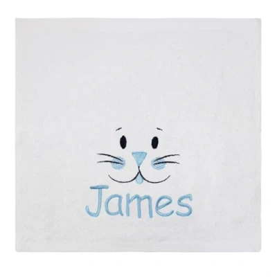 Image of TeddyT&#039;s Children&#039;s Personalised Bunny Rabbit Bath Time Face Wash Flannel Towel (Blue Embroidery)
