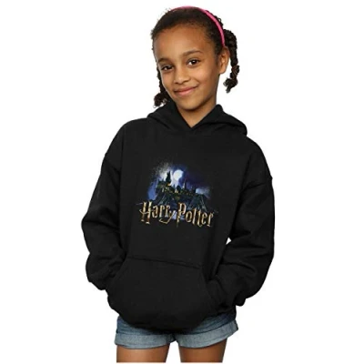 Image of Hary Potter Girls Hogwarts Castle Hoodie Black 5 6 Years