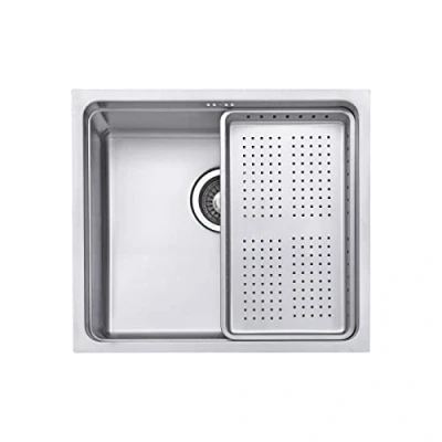 Image of JASSFERRY Undermount Kitchen Sink Single Deep Bowl with Stainless Steel Dish Drainer Rack Strainer Waste, 490 x 440 mm
