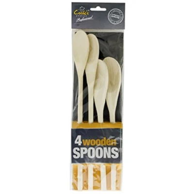 Image of 4PK WOODEN SPOON SET KITCHEN COOKING BAKING MIXING UTENSIL ARTS &amp; CRAFTS