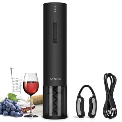 Image of Ataller Rechargeable Electric Wine Bottle Openers, Cordless Automatic Corkscrews Opener with Foil Cutter and USB Charging Cable, Black