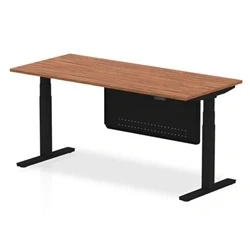 Image of Air 1800 x 800mm Height Adjustable Desk Walnut Black Leg Modesty Panel
