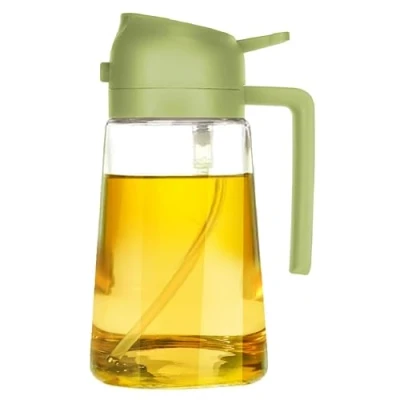 Image of TrendPlain 16oz Oil Dispenser Bottle for Kitchen 2 in 1 Olive and Sprayer 470ml Cooking, Kitchen, Salad, Barbecue 2Pcs Green &amp; Black