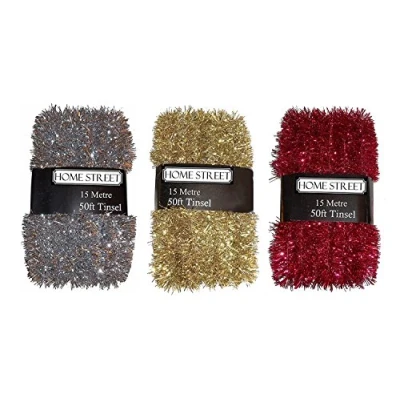 Image of Homestreet Extra Long 15 metre, 50 foot Christmas Tinsel in a choice of Red, Silver or Gold Xmas Decoration (3 Pk Multi)