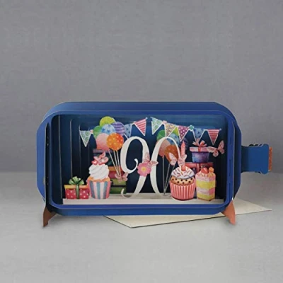 Image of Message in A Bottle Cupcake 90th Pop Up Birthday Greeting Card by Alljoy Cards MIB111