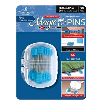 Image of Taylor Seville Originals Comfort Grip Heat Resistant Fine (0.6 x 50mm) Flat Head Magic Pins 50 Pieces