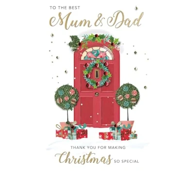 Image of Embellished Mum &amp; Dad Thank You Champagne Hand Finished Christmas Greeting Card XCDC437