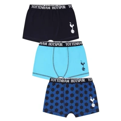 Image of Tottenham Hotspur Boys 3 Pack Football Club Boxer Shorts Spurs Cotton Boxers Multipack Trunks Kids Underwear (5 6 Years) Blue