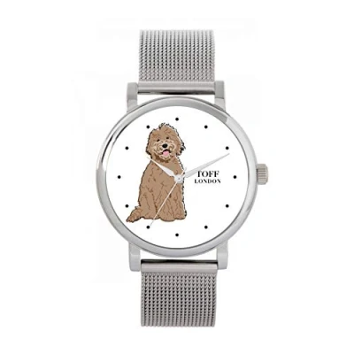 Image of Toff London Ladies Beige Labradoodle Dog Head Watch