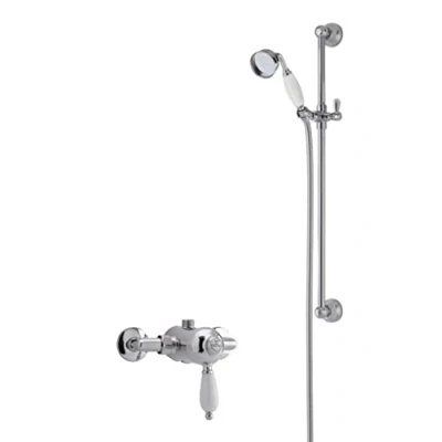 Image of Nuie SBT52MV1 Bundle Traditional Bathroom Exposed Manual Shower Valve and Victorian Inspired Slider Rail Kit, Chrome