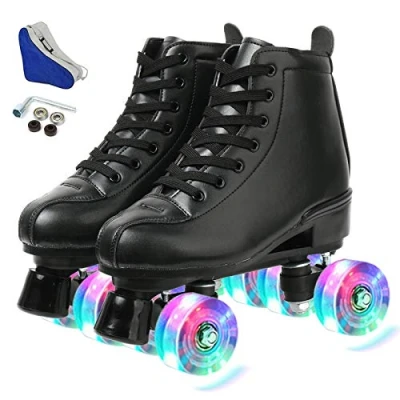 Image of XUDREZ Roller Skates Double Row Adjustable High top Indoor Outdoor Adult (Black flash wheel,40=UK:7)