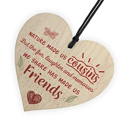 Image of RED OCEAN Fun And Laughter Cousins Wooden Heart Family Plaque Thank You Gift Birthday Present