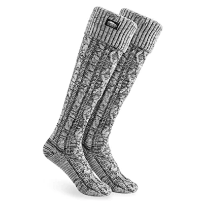 Image of CityComfort Women Slipper Socks Knee High Cable Knit Cosy Over The UK Size 4 8 Gifts for Her (Black/Grey)