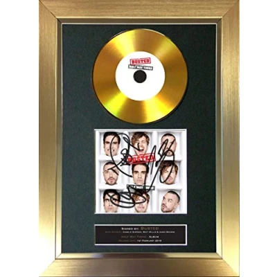 Image of #177 Busted Halfway There GOLD Cd Signed Autograph Mounted Cover Record Reproduction PRINT A4 Rare Perfect Birthday (297 x 210mm) (Gold Frame)