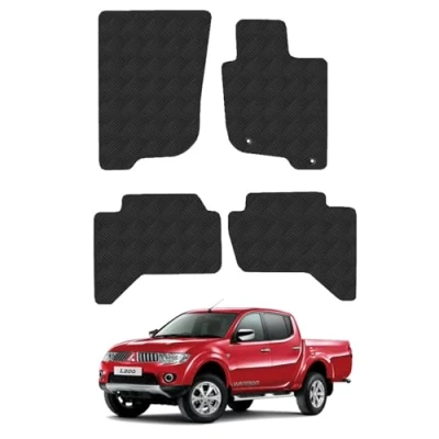 Image of 5mm Rubber Floor Mats for the Mitsubishi L200 (2006 2015) [Only suitable Double Cab models] Custom Van Accessory Tailored fit Heavy Duty, Waterproof &amp; Anti Slip Work with Clips